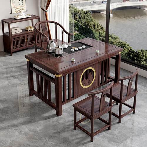 阳台茶桌椅组合新中式办公室茶几小户型家用实木泡茶台烧水壶一体