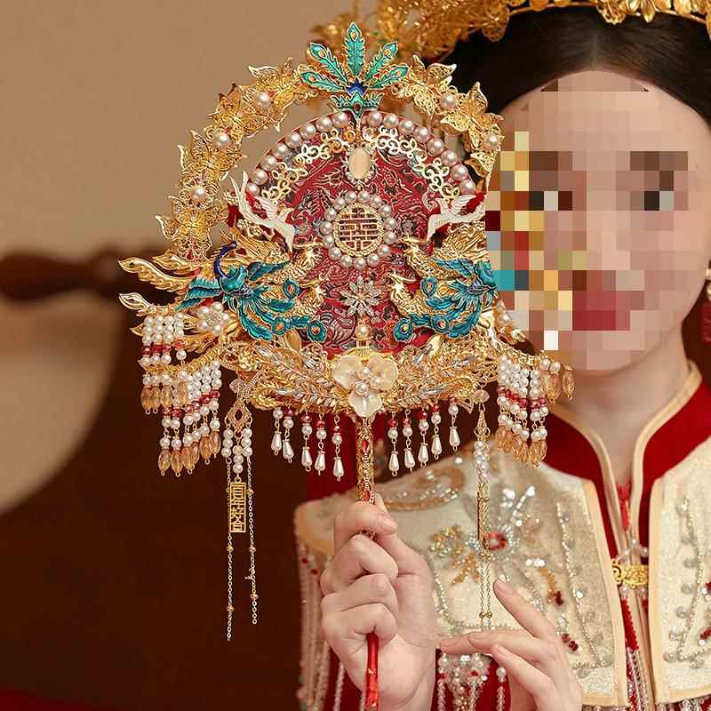 双面团扇新娘结婚礼出嫁成品秀禾喜扇中式扇子材料包