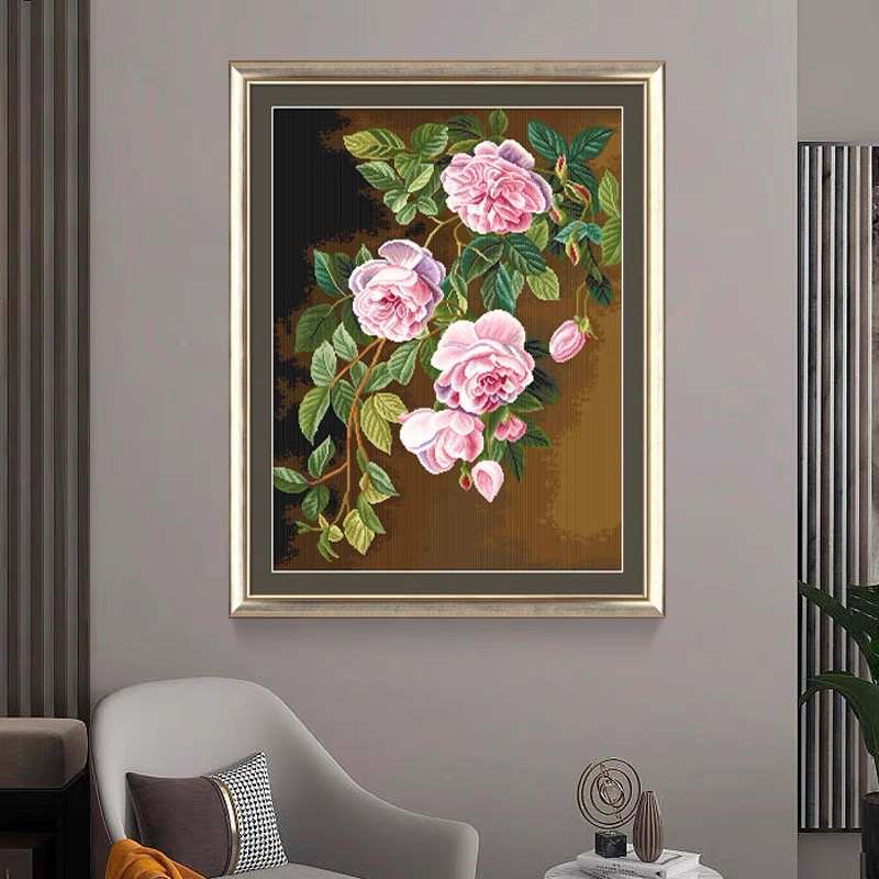ks十字绣2023新款餐厅月季花现代花卉挂画嫣然花韵简单小件自己绣