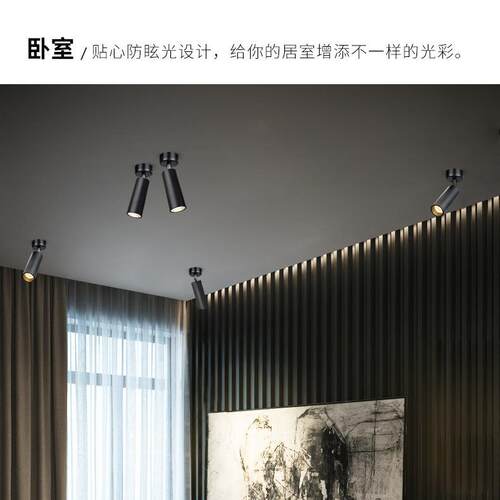 新款直销射灯明装吸顶式免开孔背景墙走廊照画7W高显指长筒轨道灯