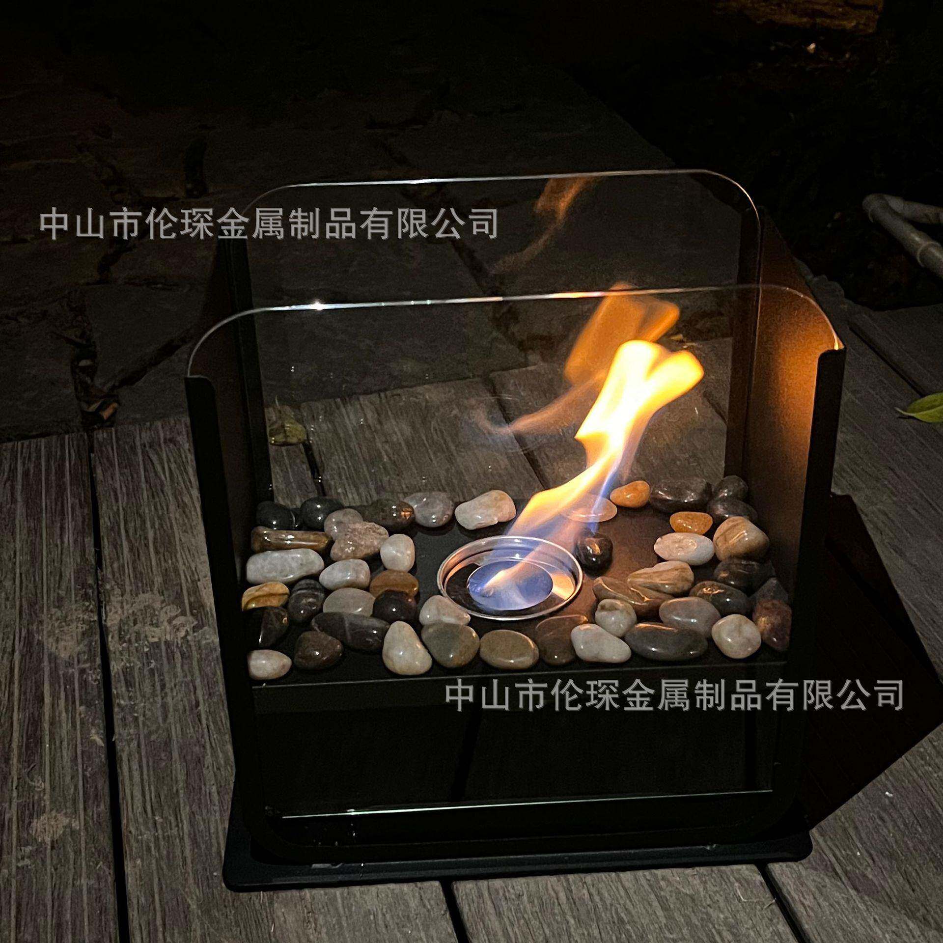 桌面便携式火盆家用真火燃烧四方阁酒精壁炉取暖器现代装饰氛围灯