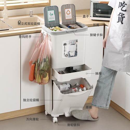 ?房圾家用大号带盖双垃层一体防臭双层厨余干厨湿分F86QS0O7离分