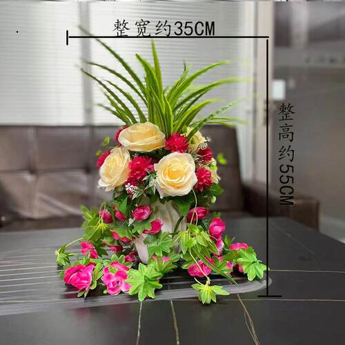 高档仿花真花玫瑰花百合陶瓷厅干花套装假束客餐桌绢假花装花饰花