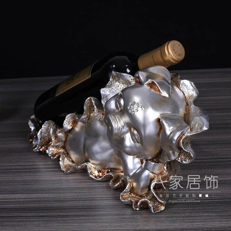跨境热卖 欧式复古银红酒架摆件树脂工艺品 桌面装饰品十二生肖猪