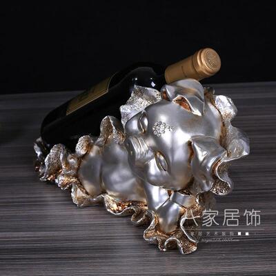跨境热卖 欧式复古银红酒架摆件树脂工艺品 桌面装饰品十二生肖猪