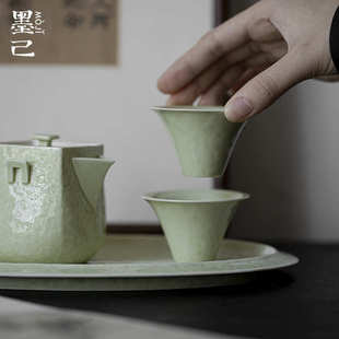 墨己仿宋绿釉锤纹品茗杯功夫茶具陶瓷单杯喝茶杯家用撇口茶杯小杯