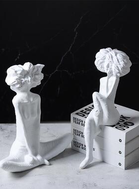 现代北欧象树脂白色无爆头时炸尚女郎物人像美女艺术人雕塑抽摆件