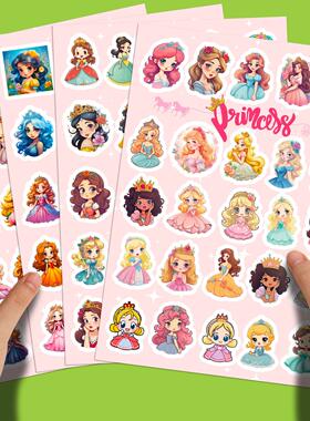 100贴可爱公主平张系列跨境可爱卡通小公主DIY儿童贴纸4张/包