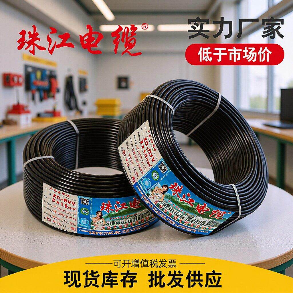珠江耐火电缆厂家RVV/KV电源线阻燃护套线多芯设备控制软线电缆
