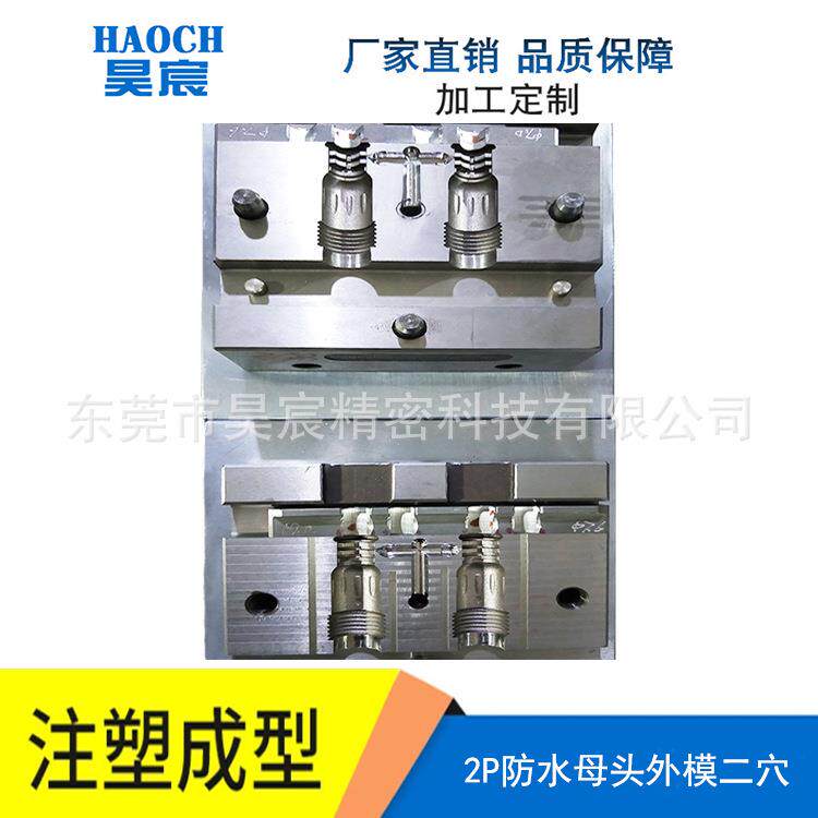 东莞模具厂家2P防水连接线插头立式注塑包胶成型模高精度模具精密