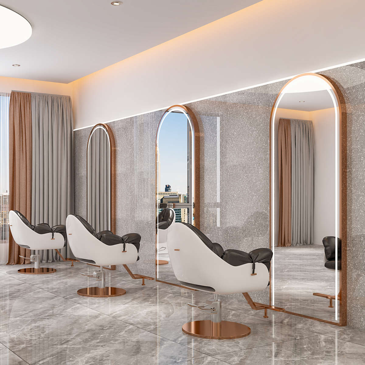 网红理发店美发店镜台双面发廊专用简约落地镜子柜子一体欧式挂墙