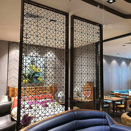 承接新中式隔断酒店会所装饰简约时尚不锈钢梅花造型花格通花屏风