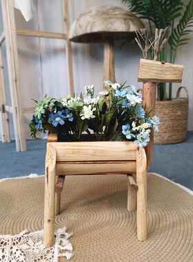 高档实木小鹿件创意多肉花盆庭阳台园布摆置橱窗幼花儿园植物角院