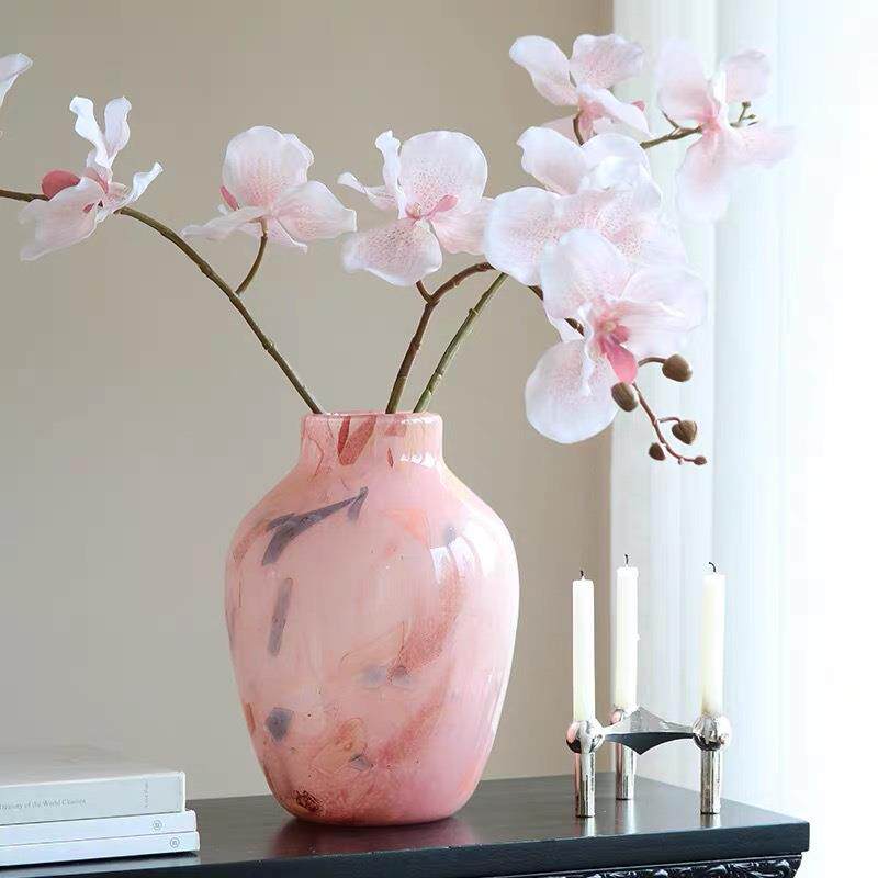 特别温柔粉紫琉璃中古风手工花瓶复古艺术餐桌装饰插花摆件软装