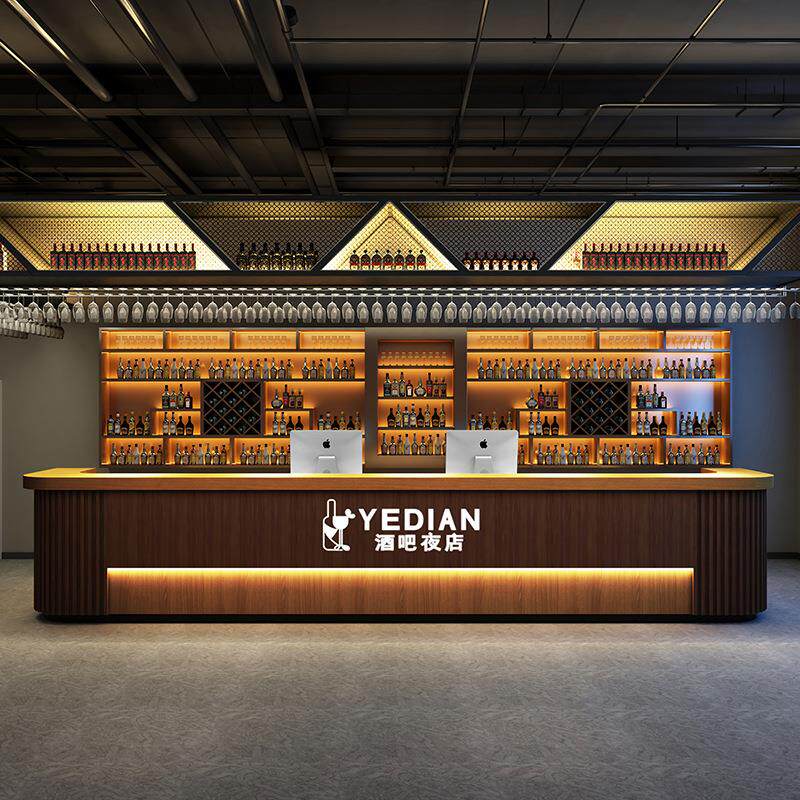 复古收银台工业风酒吧吧台台球厅餐厅烧烤店公司前台接待台桌弧形