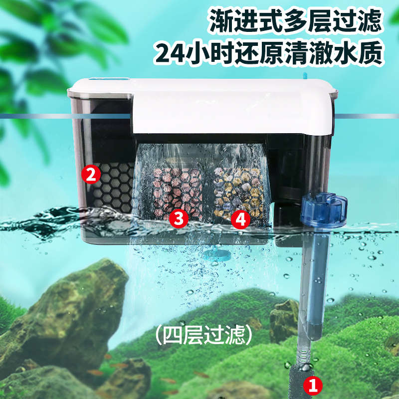 亿邦鱼缸过滤器潜水泵外置过滤设备小型瀑布式除油墨增氧过滤泵