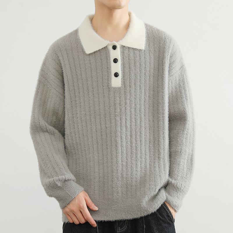 秋冬毛衣男士新款上衣轻熟polo领男季加厚毛线保暖衣休闲简0926c