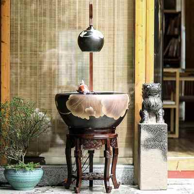 陶瓷流水摆件循环水招财鱼缸生财办公室客厅落地开业乔迁礼新中式