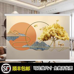 定制轻奢意境山水画 画卷帘客厅卧室办公室遮光防晒隔热升降卷拉