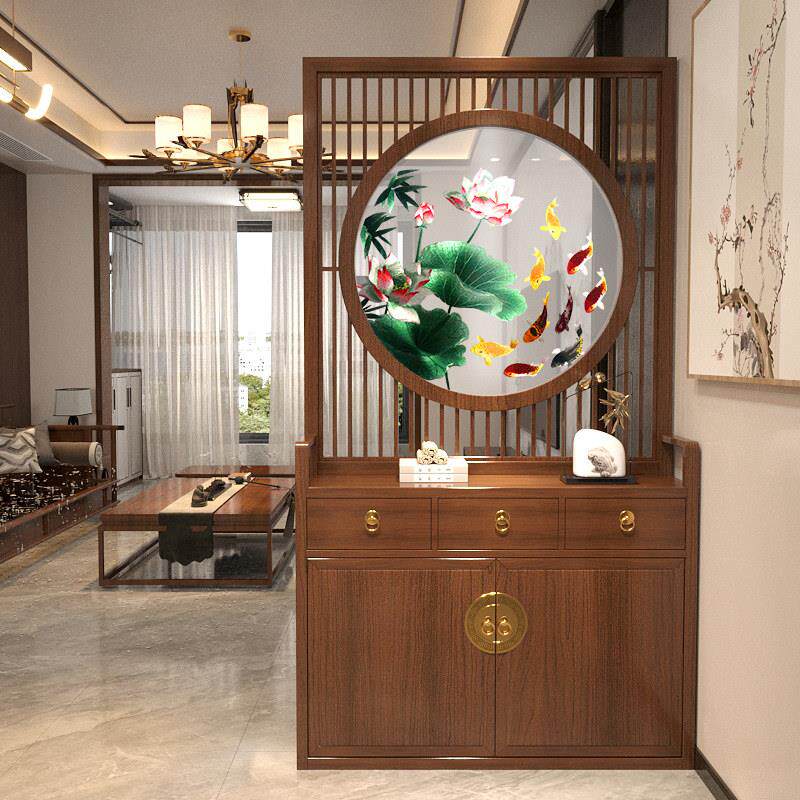 新中式玄关柜实木入户门厅柜客厅装饰柜隔断柜屏风正对门定制柜子