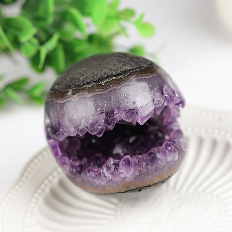 天然紫晶洞原石 紫水晶簇玛瑙开口笑 手工打磨居家装饰工艺品摆件