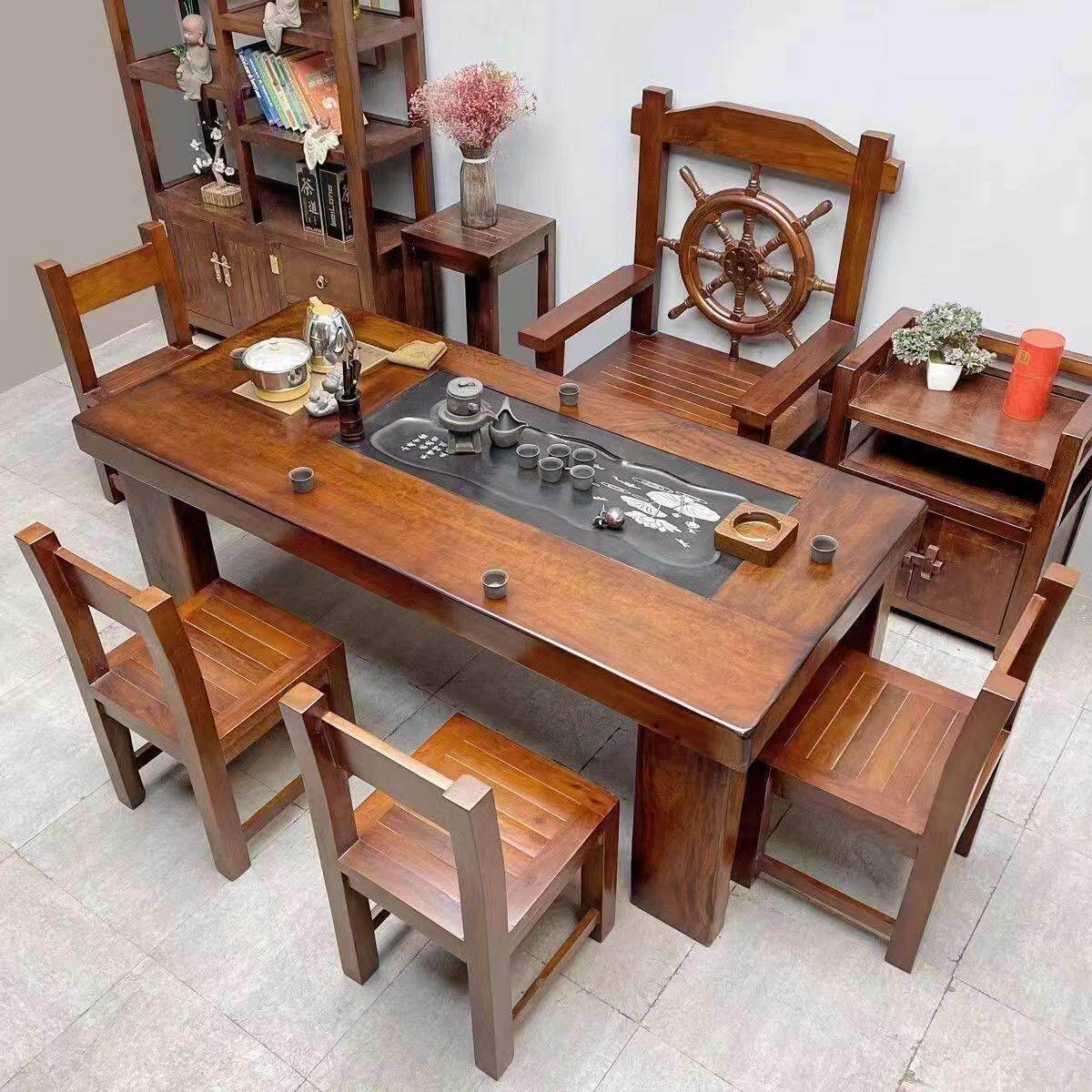 一整套茶桌一体茶电磁炉茶几船木桌椅全自动实木老客厅组合家用