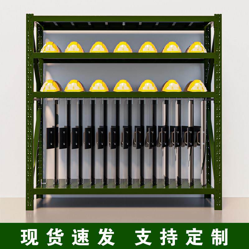 军绿色货架移动带轮带网货架盾牌架锹镐架应急物资装备器材架