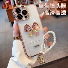 水钻蝴蝶结适用苹果13promax手机壳142023女高级感iphone15创意网红外壳，12硅胶透明11高端十三全包手机套