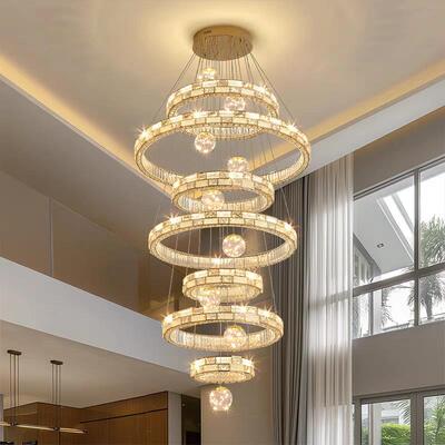 复式楼别客厅楼大吊灯LOFT公寓楼楼7118带球挑空客厅灯中轻奢水晶