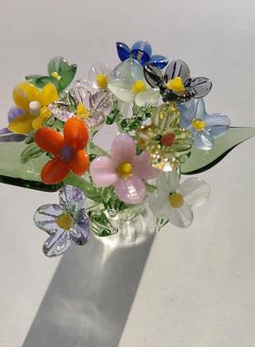 新款手工琉花束公小摆件客厅桌璃面装饰品送办室车载摆设创意礼物