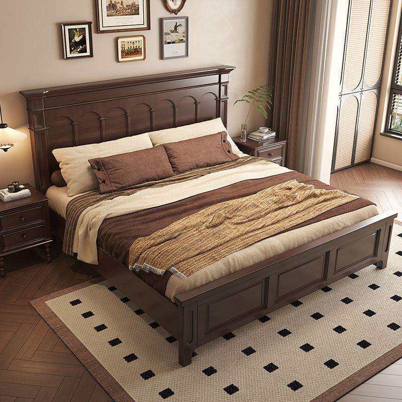 美式床全实木简约乡村复古主卧家具高箱储物1.8米双人中古风床