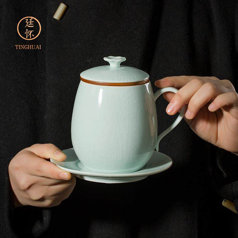 廷怀窑汝州汝瓷汝窑办公杯陶瓷茶杯带盖过滤功夫茶泡茶水杯原产地
