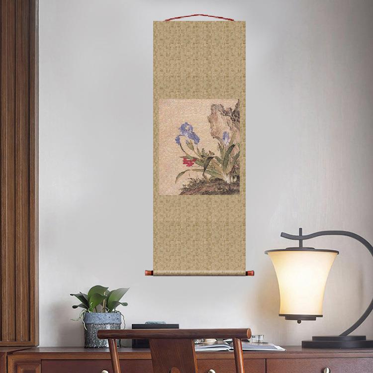 郎世宁仙萼长春图其五宫廷画挂轴条幅卷轴花鸟画名画复制品玄关画