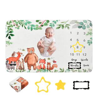 月亮款婴儿里程碑毯 双面法兰绒拍照毯子盖毯宝宝成长纪念摄影毯