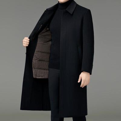 男式脱毛呢风大衣秋长款中冬青年商务卸A8520-WL羽绒内胆双面呢衣