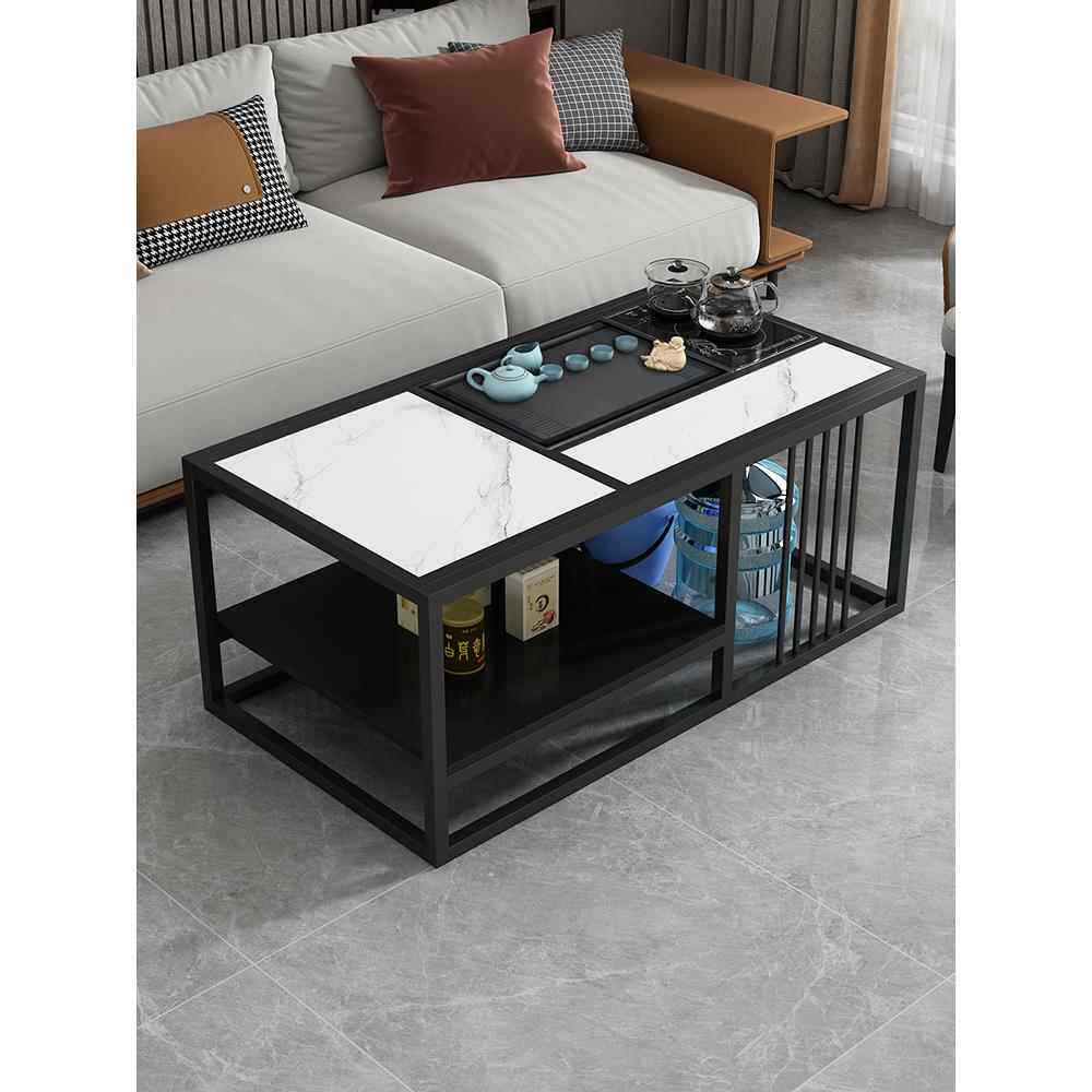 桦崟2025新款岩板功夫茶几现代简约办公室小户型茶台带烧水壶泡茶一体摆件饰品床笠拉车