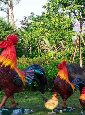 户外玻璃钢雕塑大公鸡母鸡模型农庄园林饭店动物装饰小品摆件