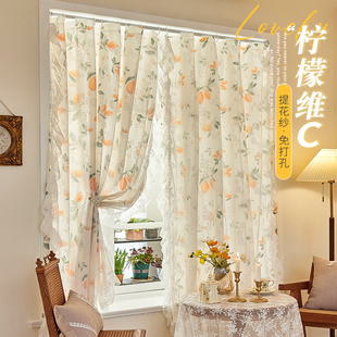洛可可田园风卧室ins风飘窗纱帘免打孔 蕾丝花边窗帘双层蕾丝法式