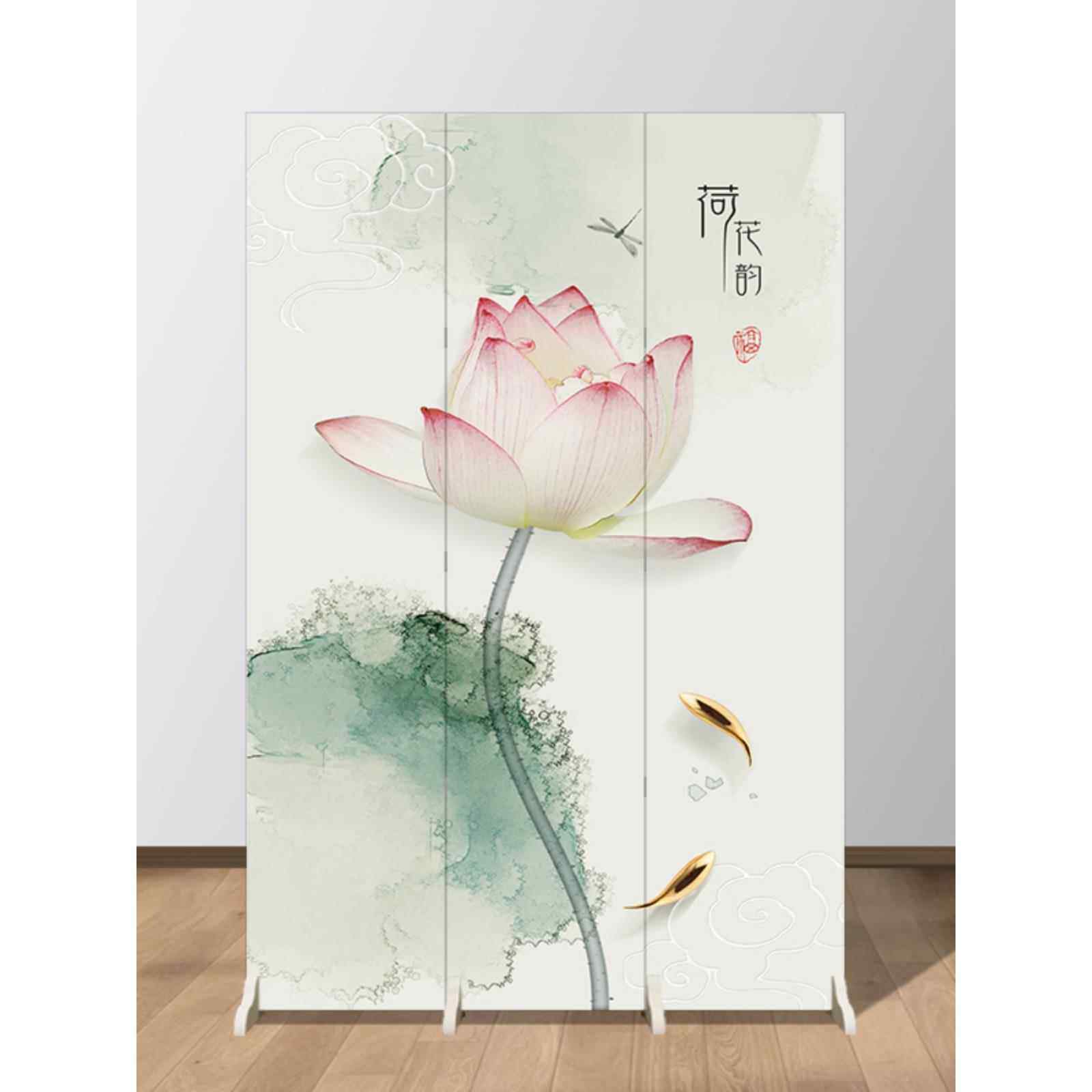 中式屏风隔断客厅折叠移动办公室家用玄关简约荷花折屏卧室遮挡,住宅家具,折屏,淘宝优惠券,粉丝福利购,淘宝优惠卷