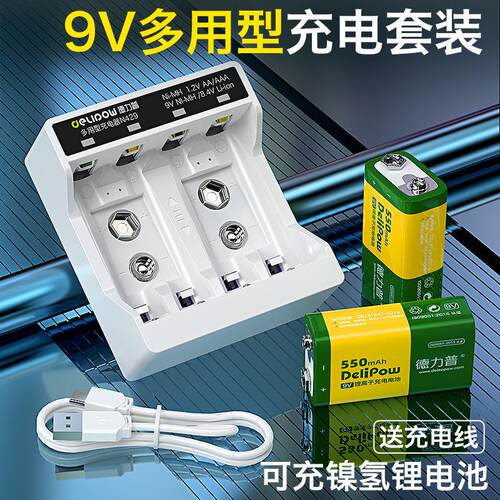 德力普9v充电电池6F22话筒对讲机万用表烟感器通用9伏方块锂电池