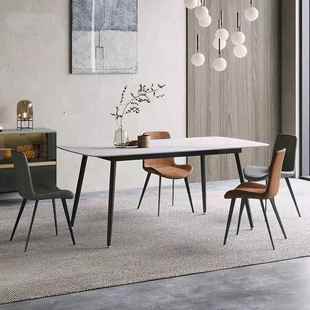 现代网简红约奢岩板餐桌椅组合家用小户型长轻形饭G605桌子意式 方