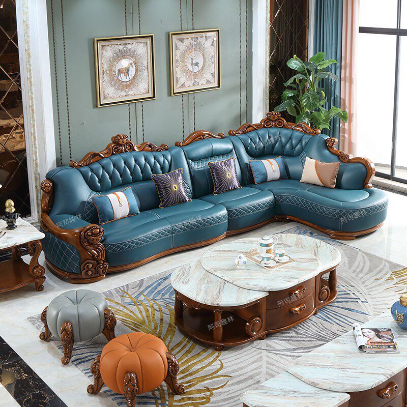 欧式实木真皮沙发头层牛皮现代简约大户型客厅家用家具整装沙发