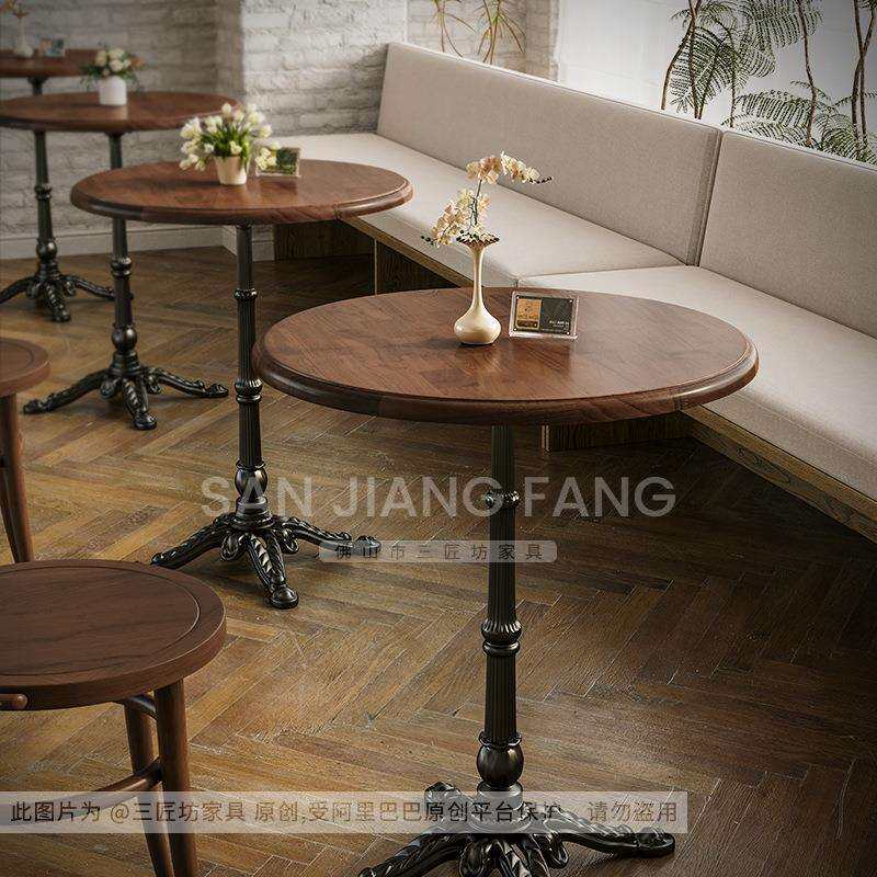 复古咖啡厅桌椅组合实木奶茶咖啡店桌子商用西餐厅甜品烘焙店圆桌