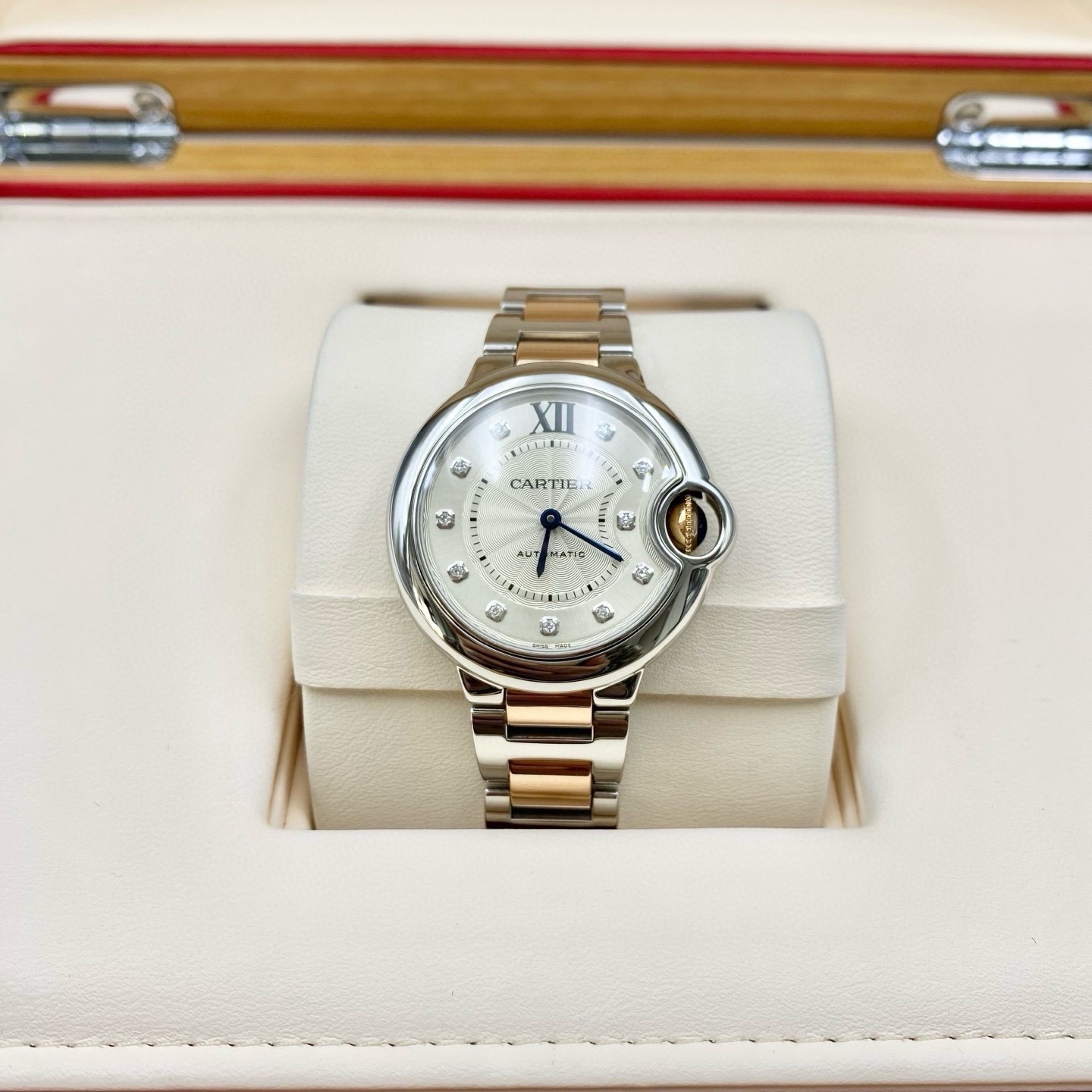 特价[9.8新]卡地亚蓝气球系列18K金自动机械手表33MM女表WE902044