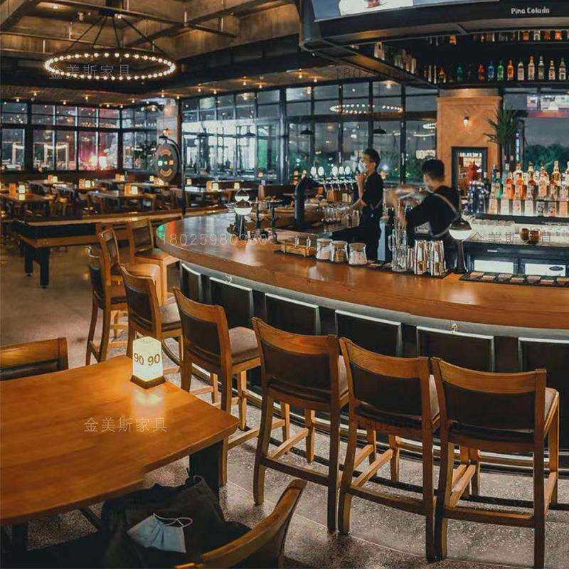 LOFT工业风实木酒吧沙发酒馆吧台吧椅靠背高脚椅高吧凳厂家