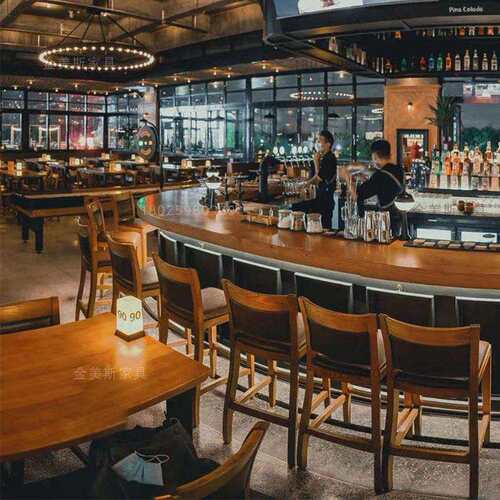 LOFT工业风实木酒吧沙发酒馆吧台吧椅靠背高脚椅高吧凳厂家