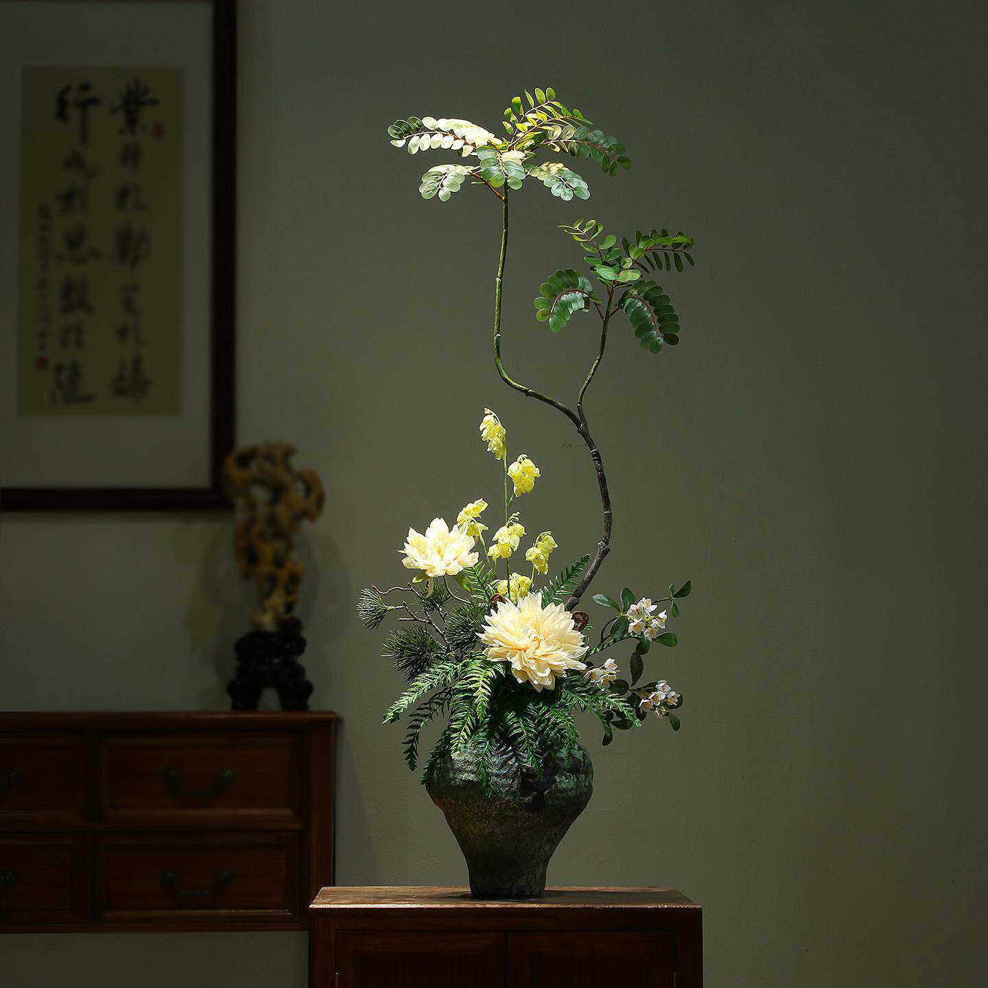 新中式复古陶瓷花瓶客厅电视柜仿真花装饰品酒店办公室氛围感摆件