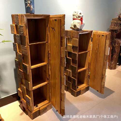老榆木边柜实木立式落地储物柜餐厅餐边柜民宿酒店网红花瓶摆放柜
