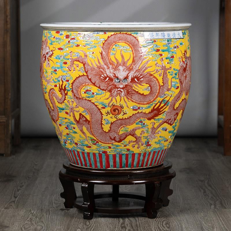 景德镇手绘龙纹陶瓷大号金鱼缸客厅书画缸庭院养乌龟睡莲盆荷花缸