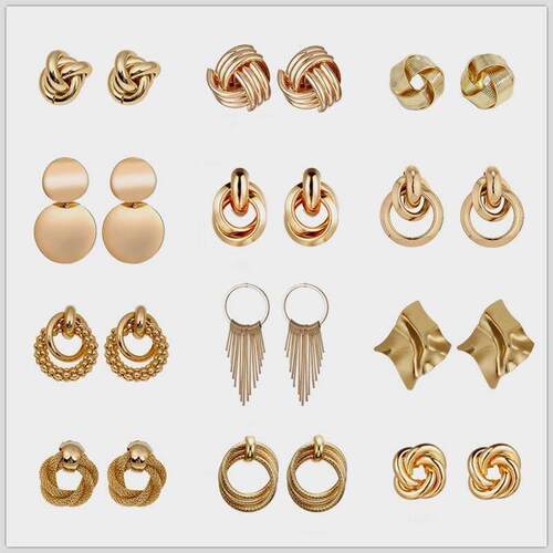 Metal Geometric Pendant Earrings For Women Gold Color Round